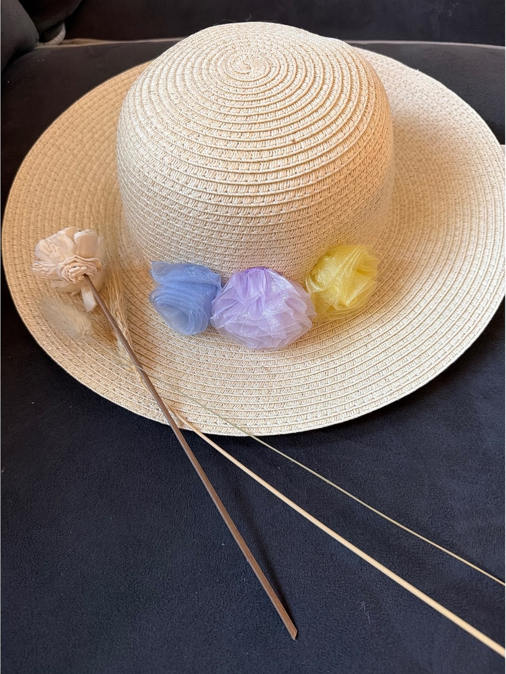 Janie and Jack Girls' Straw Sun Hat with Colorful Flower Accents, Size 4-5Y